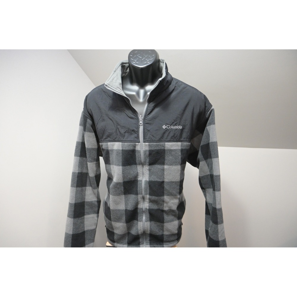 Columbia Interchange Fleece Jacket Mens XXL Grey Black Buffalo Plaid Full Zip